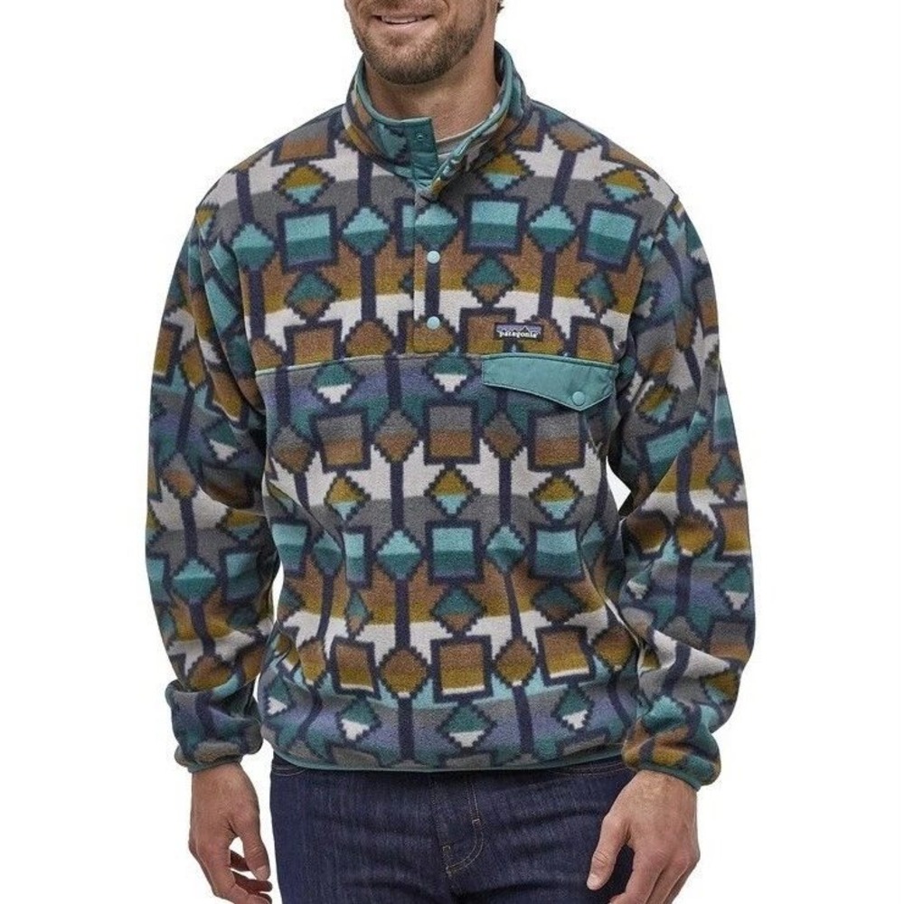 Patagonia Synchilla Fleece Pullover Mens Small Multicolor Aztec Geometric Snap-T